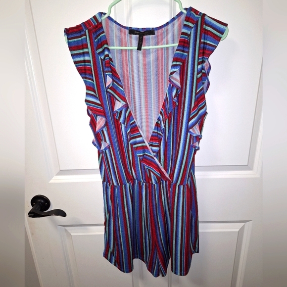 A BCBG Maxazria size small red and blue romper. Polyester/Spandex. It's NWT - Picture 1 of 6